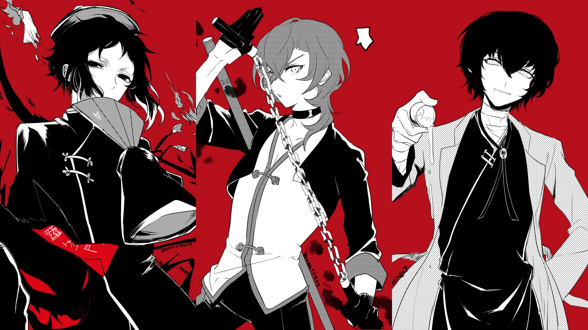 Chuya Nakahara, Osamu Dazai, Ryūnosuke Akutagawa Wallpaper - Bungou Stray Dogs Background , HD Wallpaper & Backgrounds