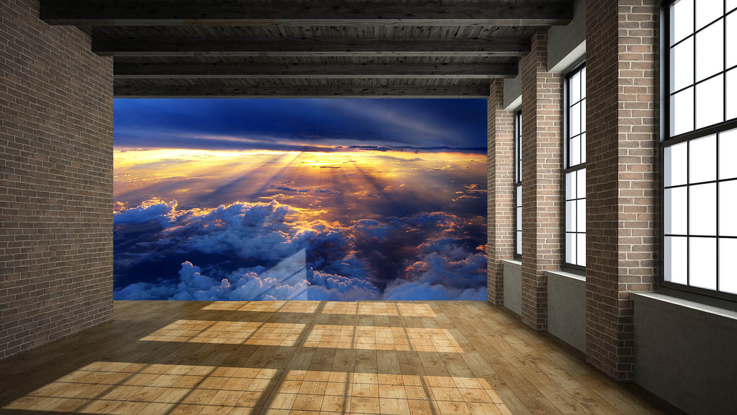 3d Sky Sun Cloud 972 Wallpaper Mural Paper Wall Print - Zimmer Mit Holzdecke , HD Wallpaper & Backgrounds