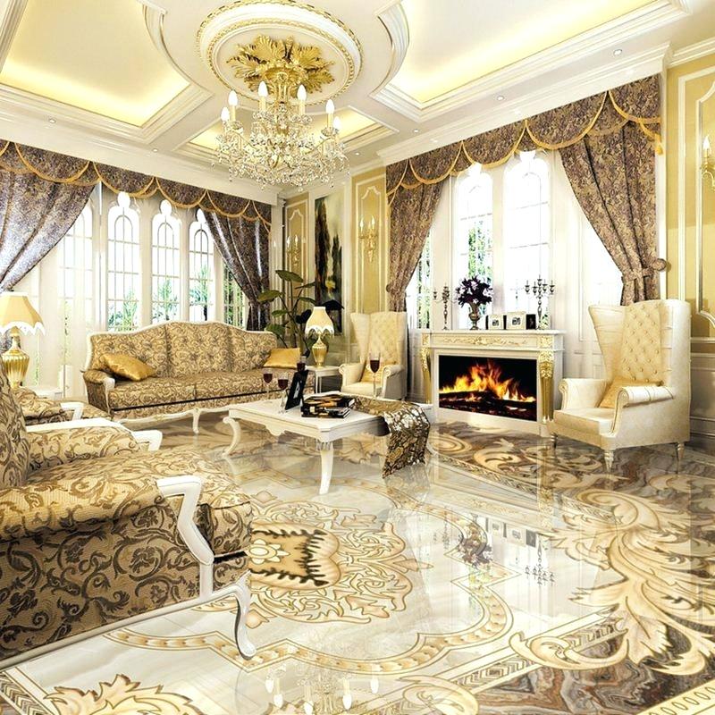3d Wallpaper For Living Room Uk Style Floor Tiles Mural - Living Room Luxurious False Ceiling , HD Wallpaper & Backgrounds