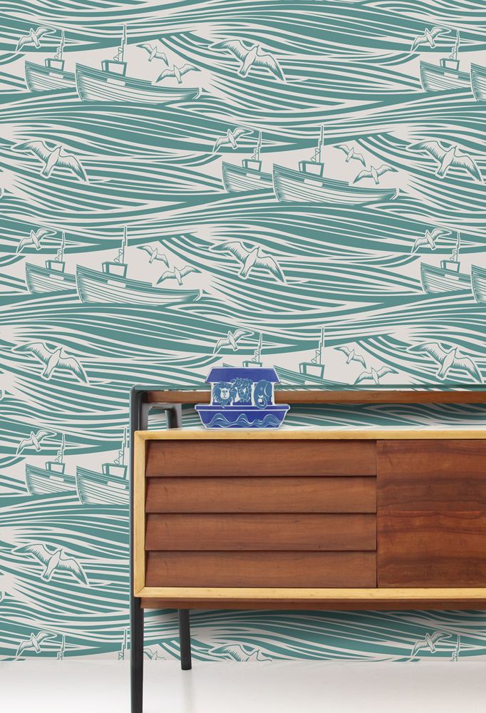 Whitby Wallpaper By Mini Modern - Bathroom Wallpaper Wave , HD Wallpaper & Backgrounds