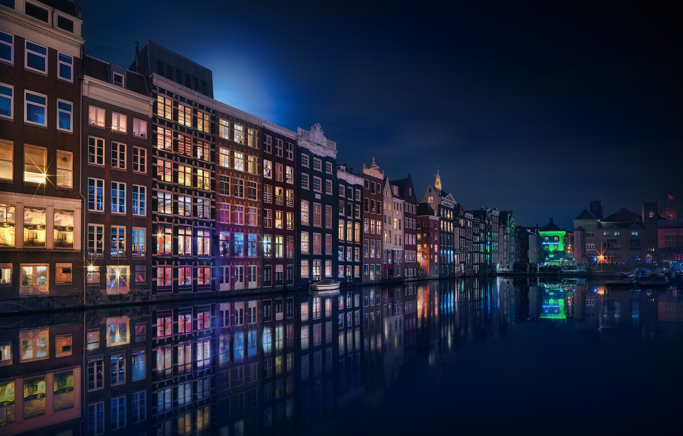 Photo Wallpaper Light, Reflection, Night, The City, - Amsterdam Smart City , HD Wallpaper & Backgrounds
