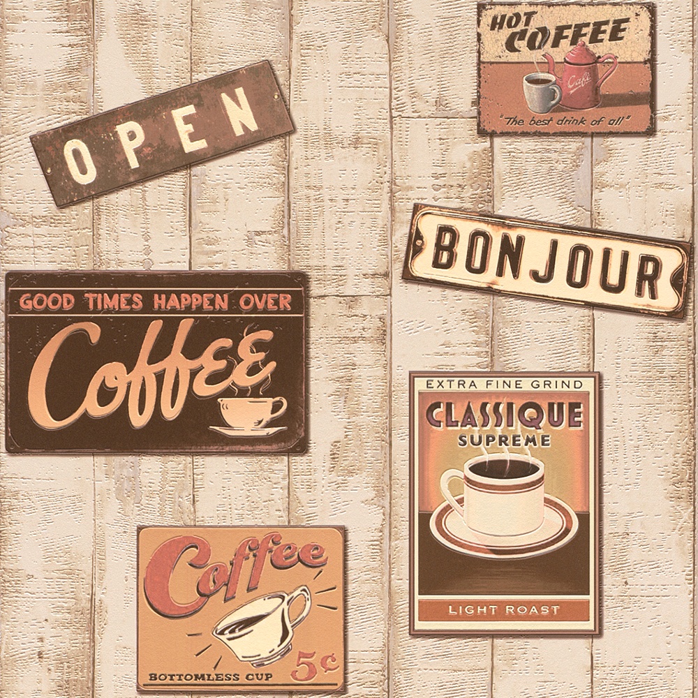 Rasch Retro Coffee Shop Pattern Wood Effect Embossed - Coffee Shop , HD Wallpaper & Backgrounds