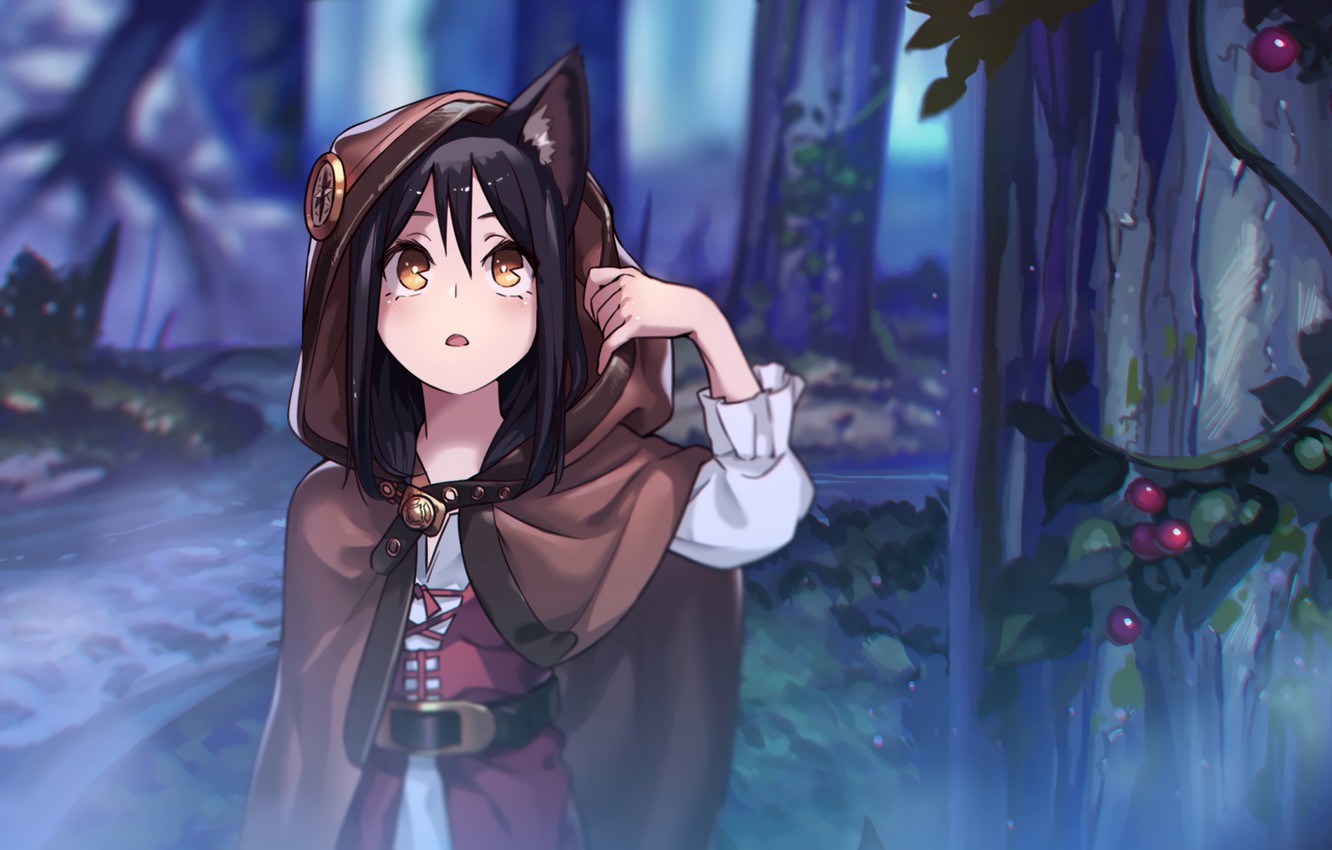 Photo Wallpaper Forest, Girl, Dark, Anime, Art, Neko, - Kawaii Anime Girl Wallpaper Hd , HD Wallpaper & Backgrounds