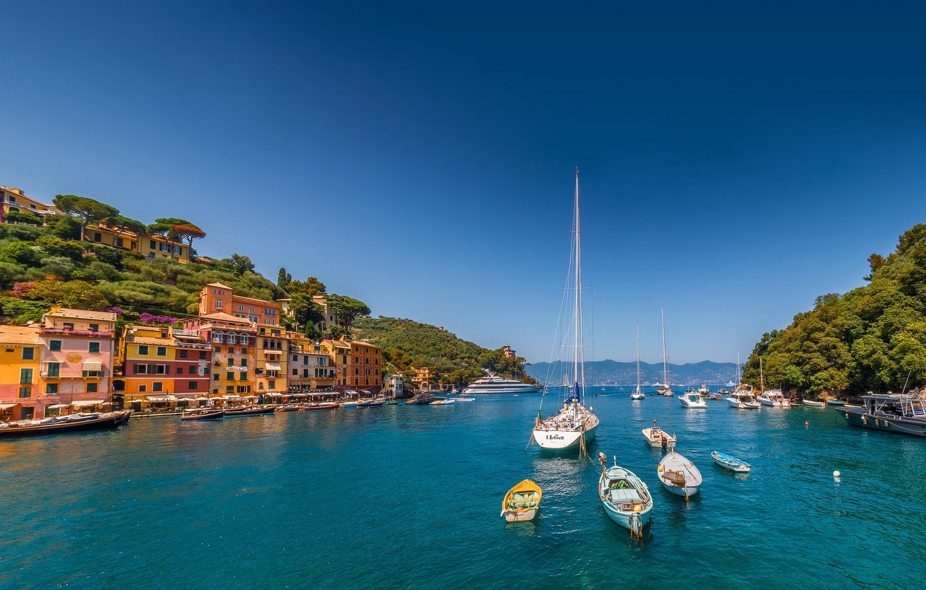 Photo Wallpaper Sea, Building, Yachts, Boats, Italy, - Fond D Ecran Portofino , HD Wallpaper & Backgrounds