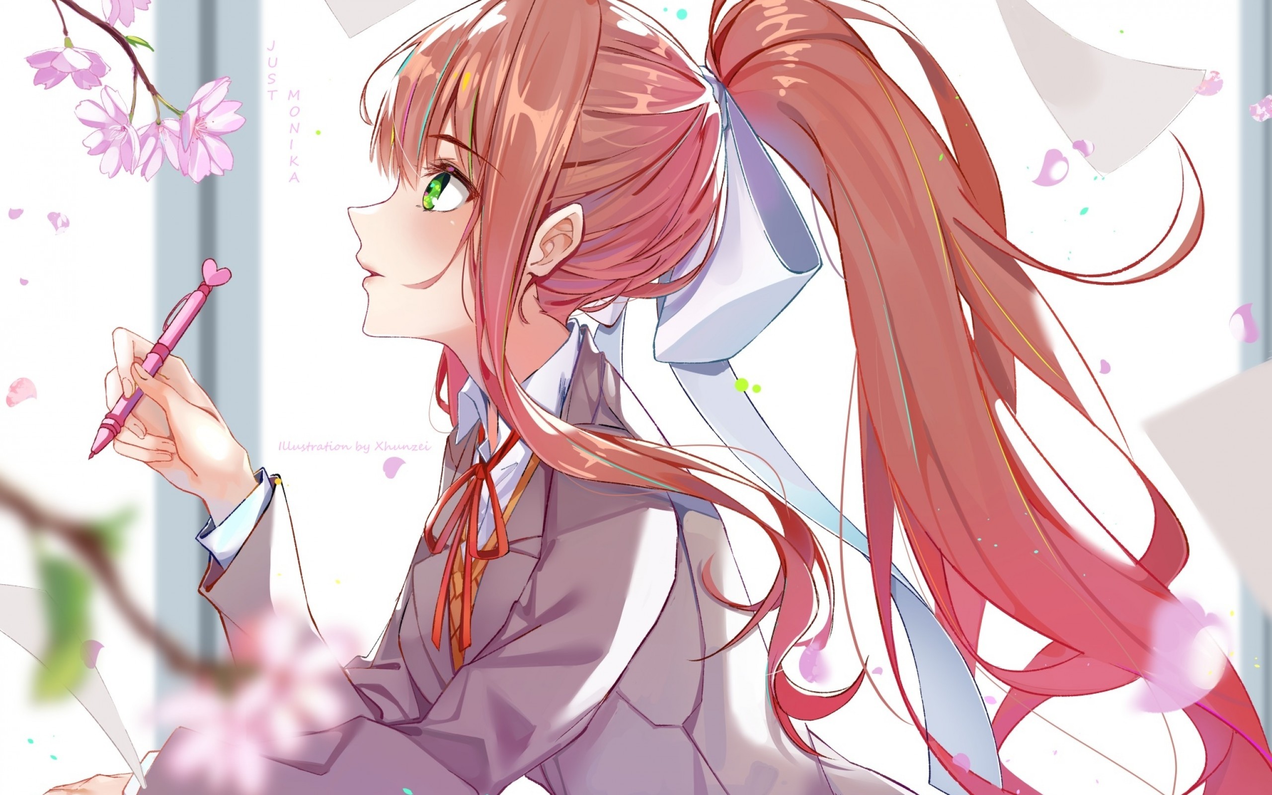 Monika, Doki Doki Literature Club, Profile View, School - Monika Ddlc Art , HD Wallpaper & Backgrounds