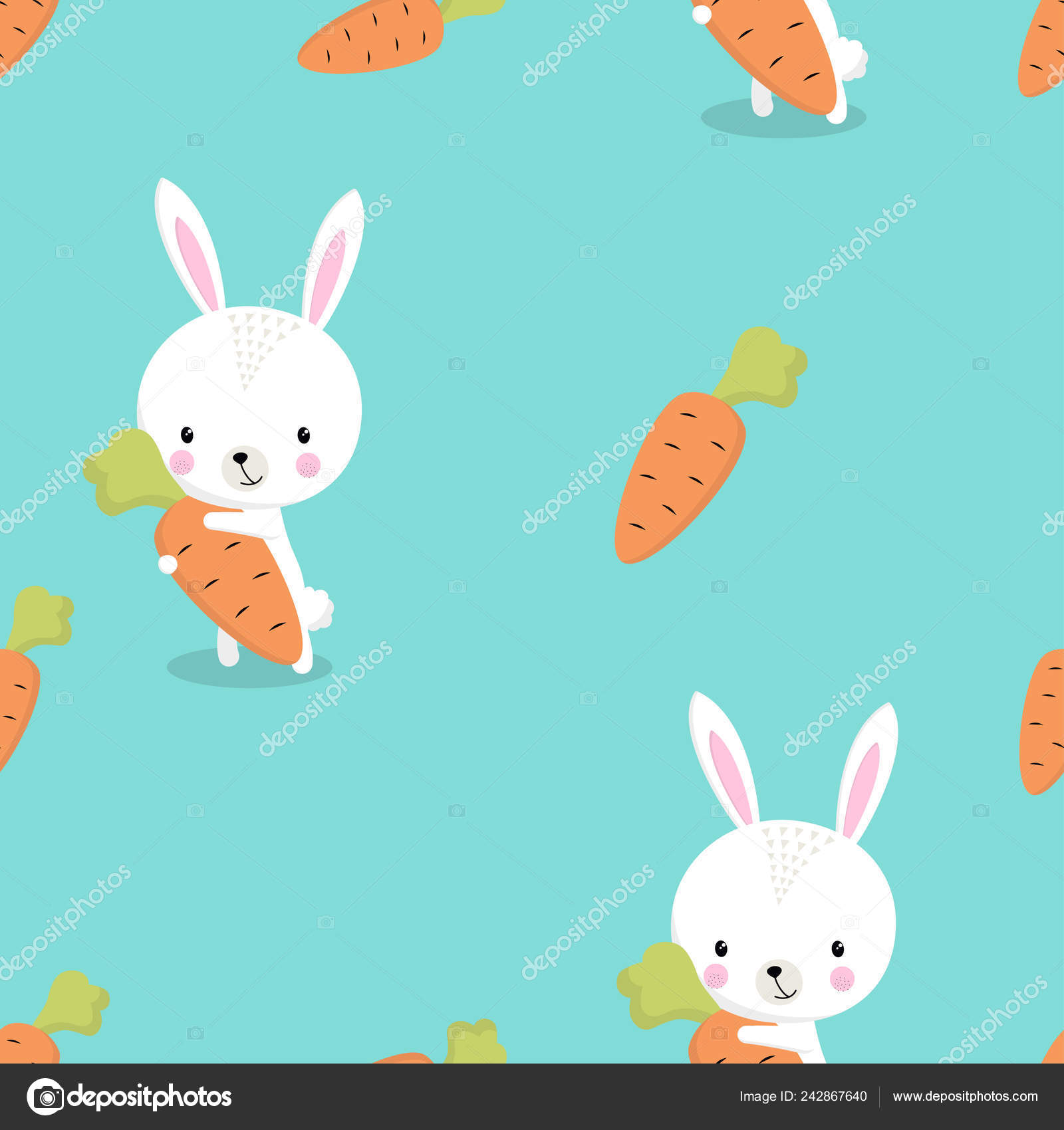 Pattern Rabbit Carrot Isolated Blue Happy Easter Greeting - Cartoon , HD Wallpaper & Backgrounds