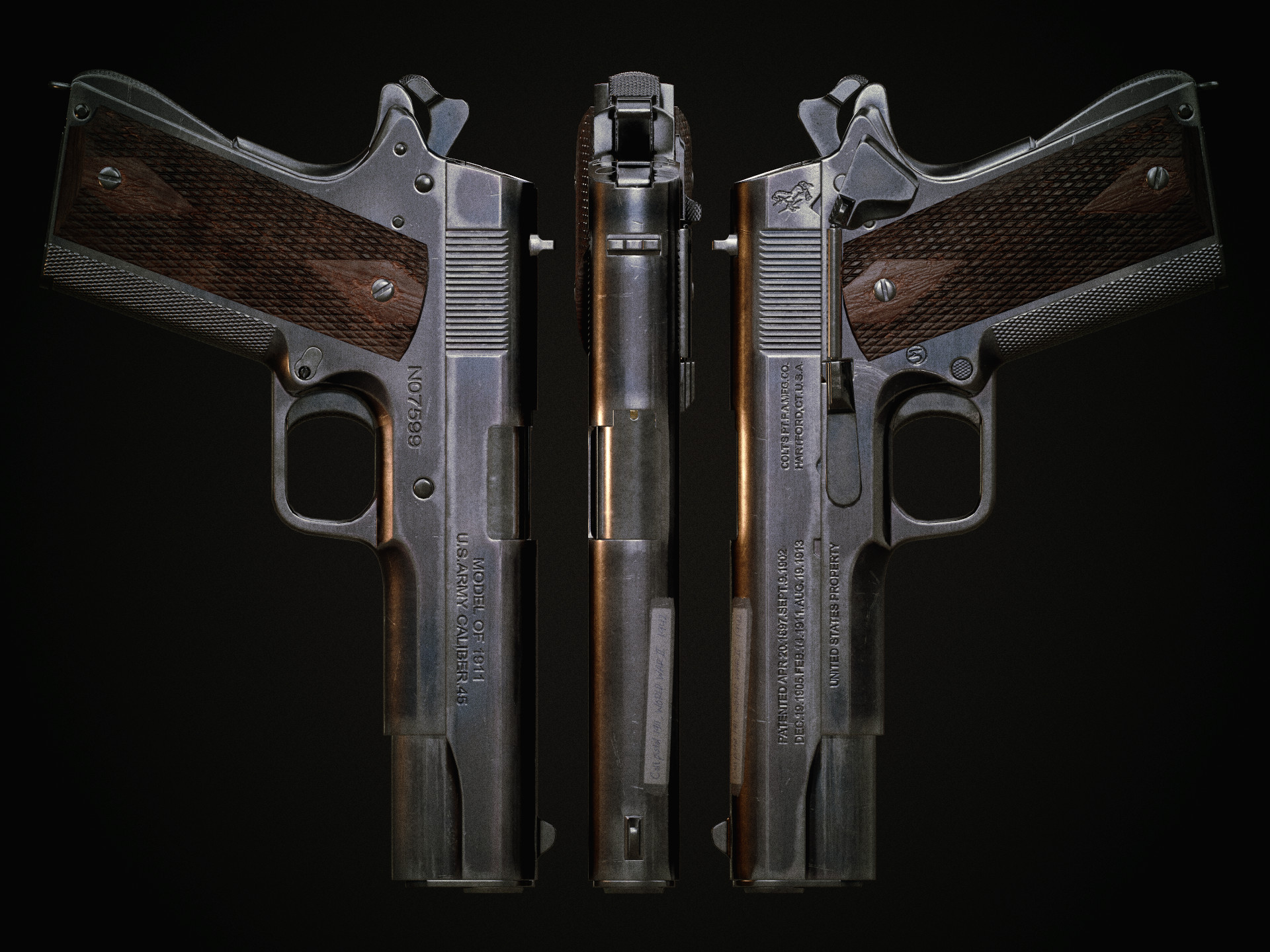 Fully Disassembled - Left - Colt 1911 Artstation , HD Wallpaper & Backgrounds