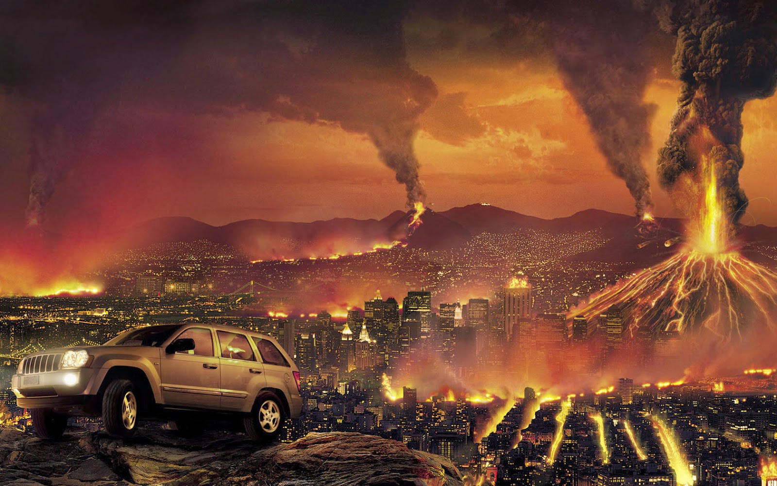 You Can Download Wallapper Suv Car Landscape City Destroyed - Volcano In A City , HD Wallpaper & Backgrounds