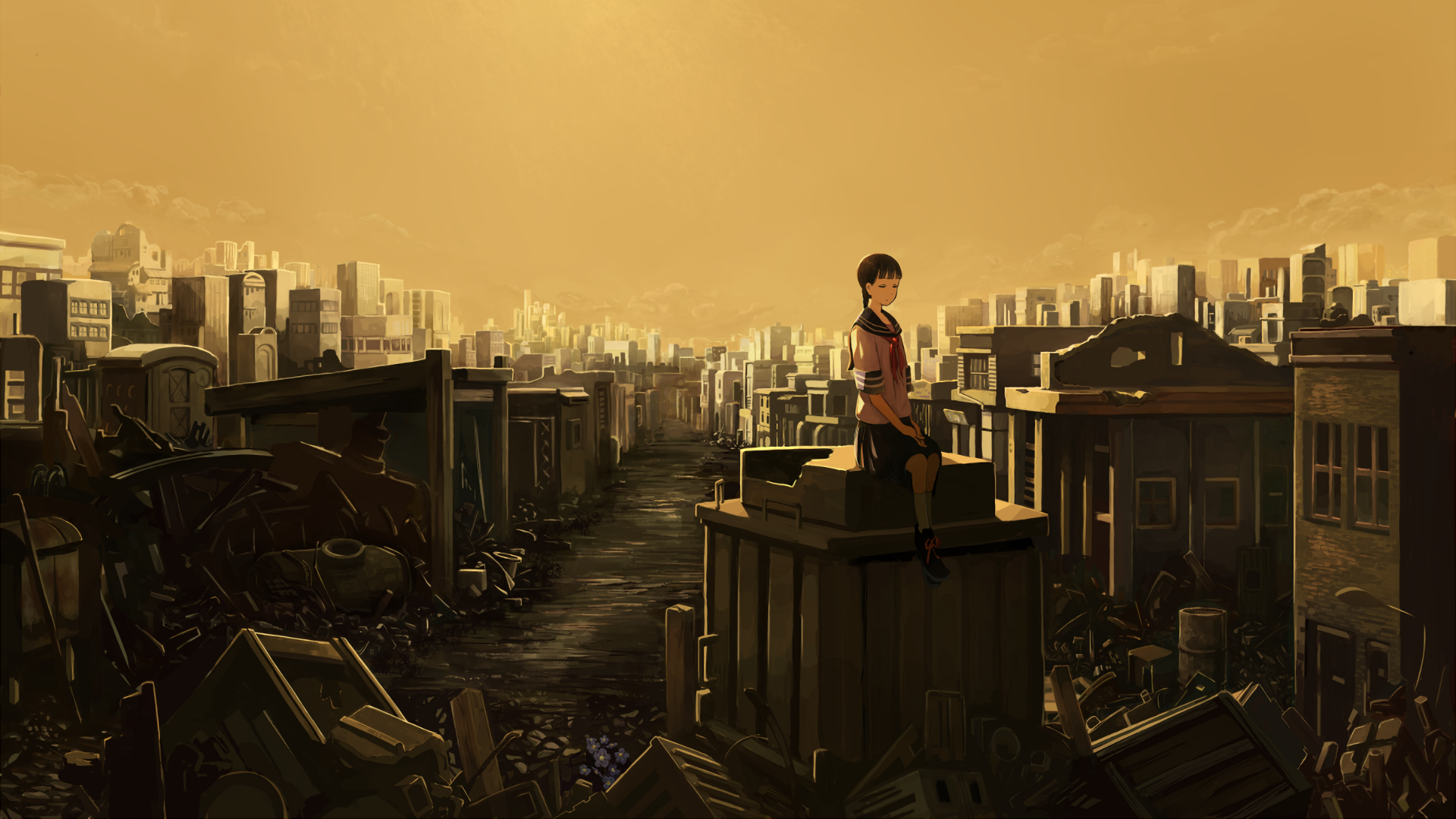 Anime Girl, Destroyed World, Alternative Universe - Anime Girl In Destroyed City , HD Wallpaper & Backgrounds