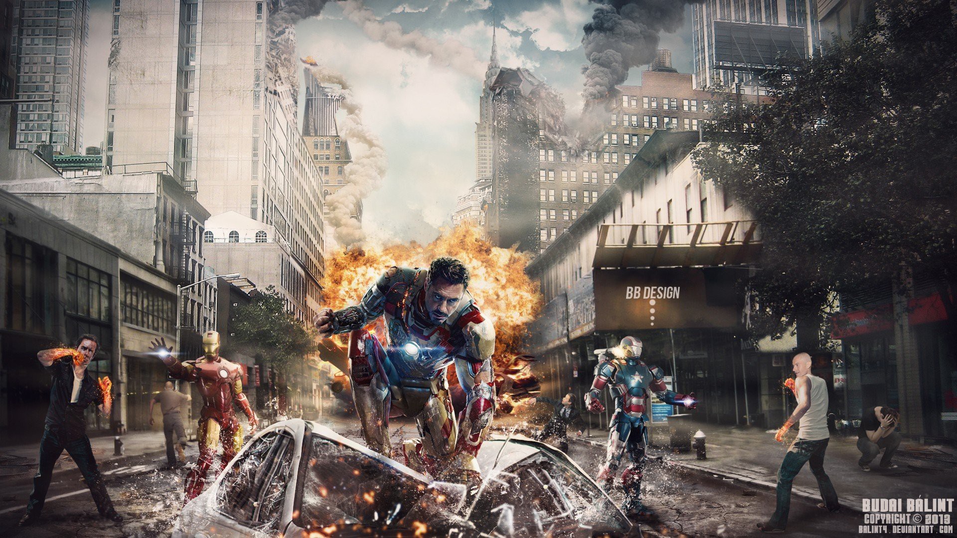 Iron Man Cars Explosions New York City Destroyed Robert - Destroyed New York City , HD Wallpaper & Backgrounds