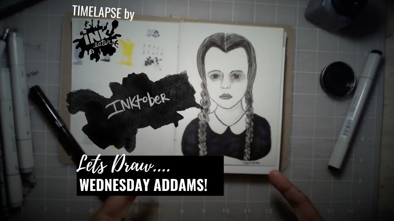 We Drew Wednesday Addams From Addams Family Inktober - Poster , HD Wallpaper & Backgrounds