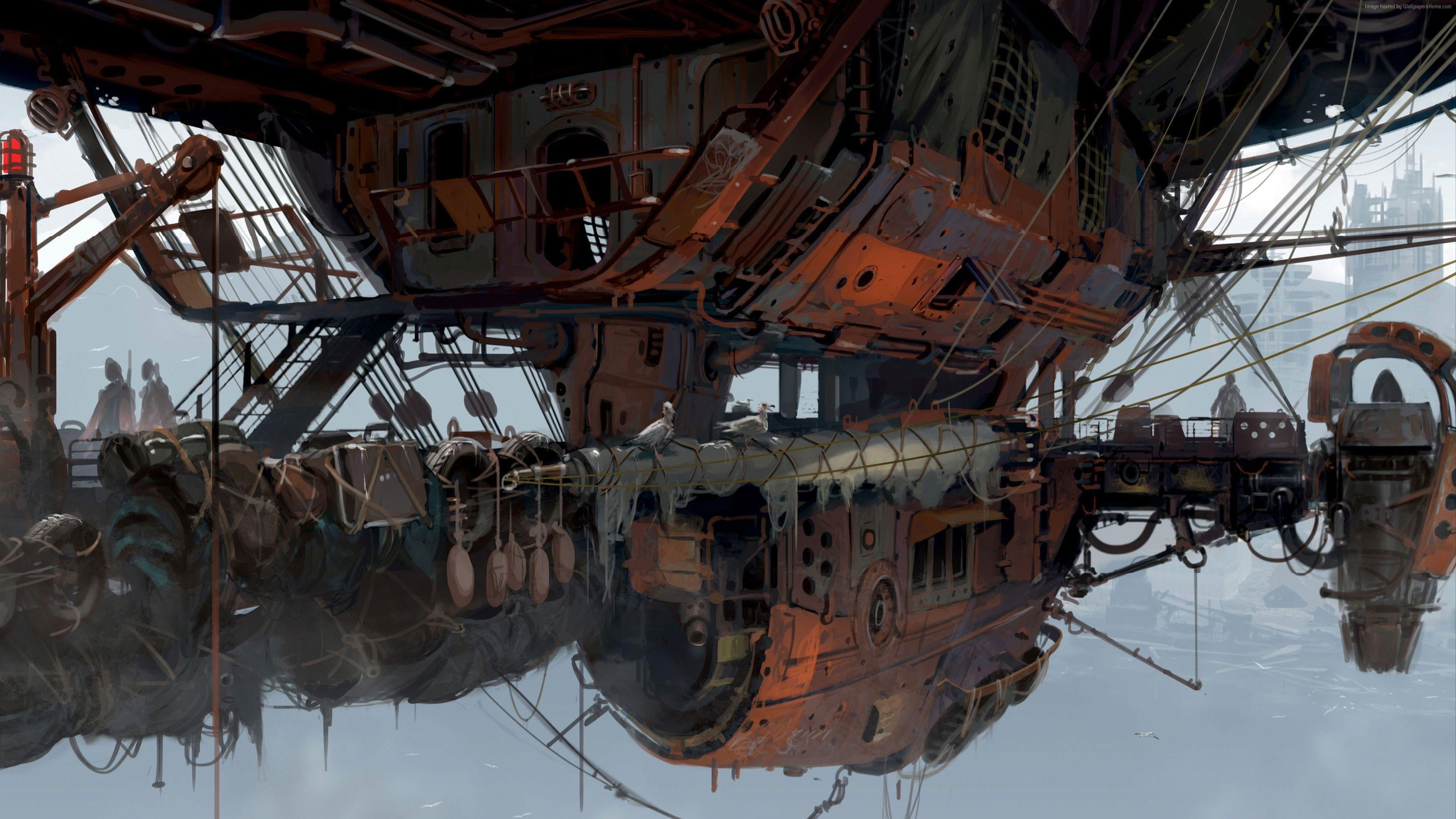 Brown Flying Ship Hd Wallpaper - Fallout 4 Prydwen Concept Art , HD Wallpaper & Backgrounds