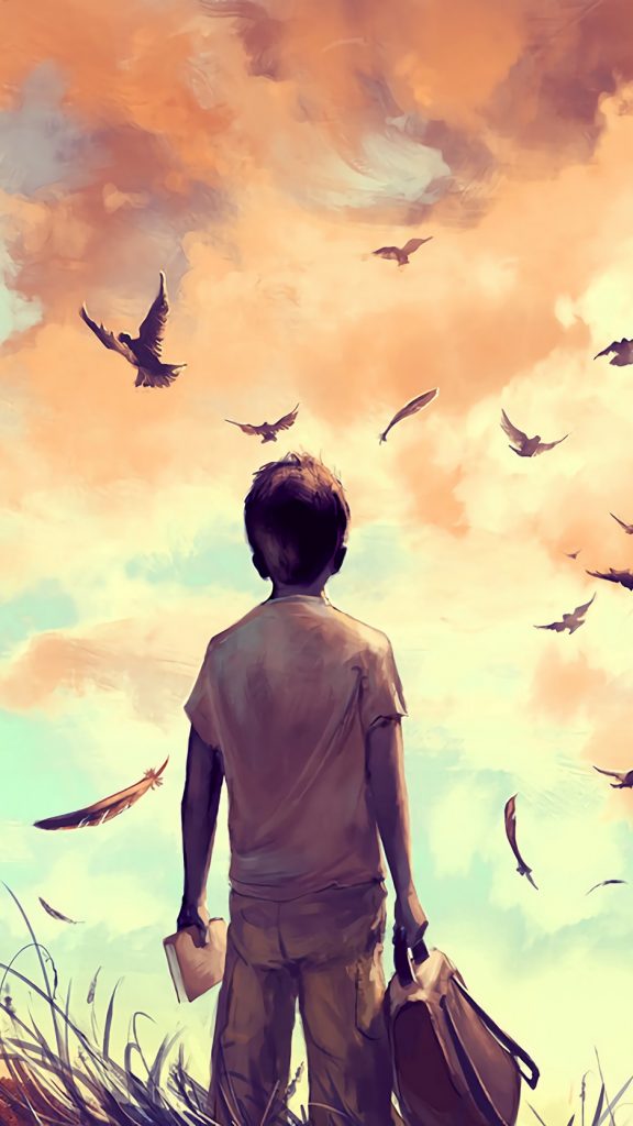 Guy, Birds, Art, Loneliness, Solitude Wallpaper - Alone Anime Wallpaper Boy , HD Wallpaper & Backgrounds