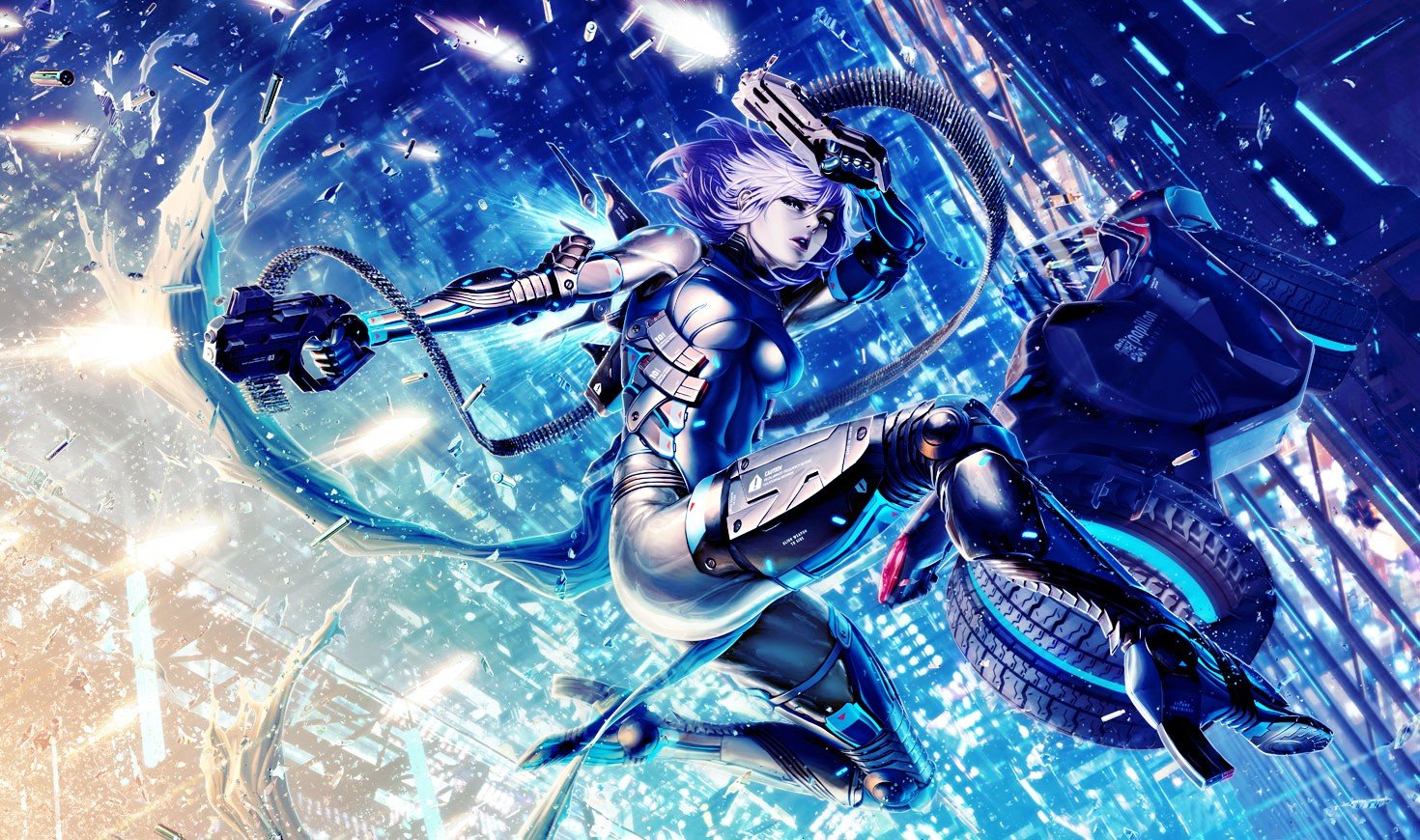 Cyborg, Futuristic, Gun, Jumping - Anime Girl With Headphones , HD Wallpaper & Backgrounds
