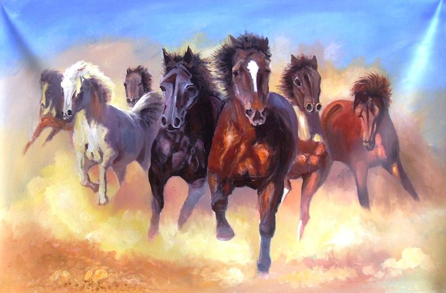 7 Running Horses Wallpaper Hd 921064 - Painting Of 7 Horses , HD Wallpaper & Backgrounds