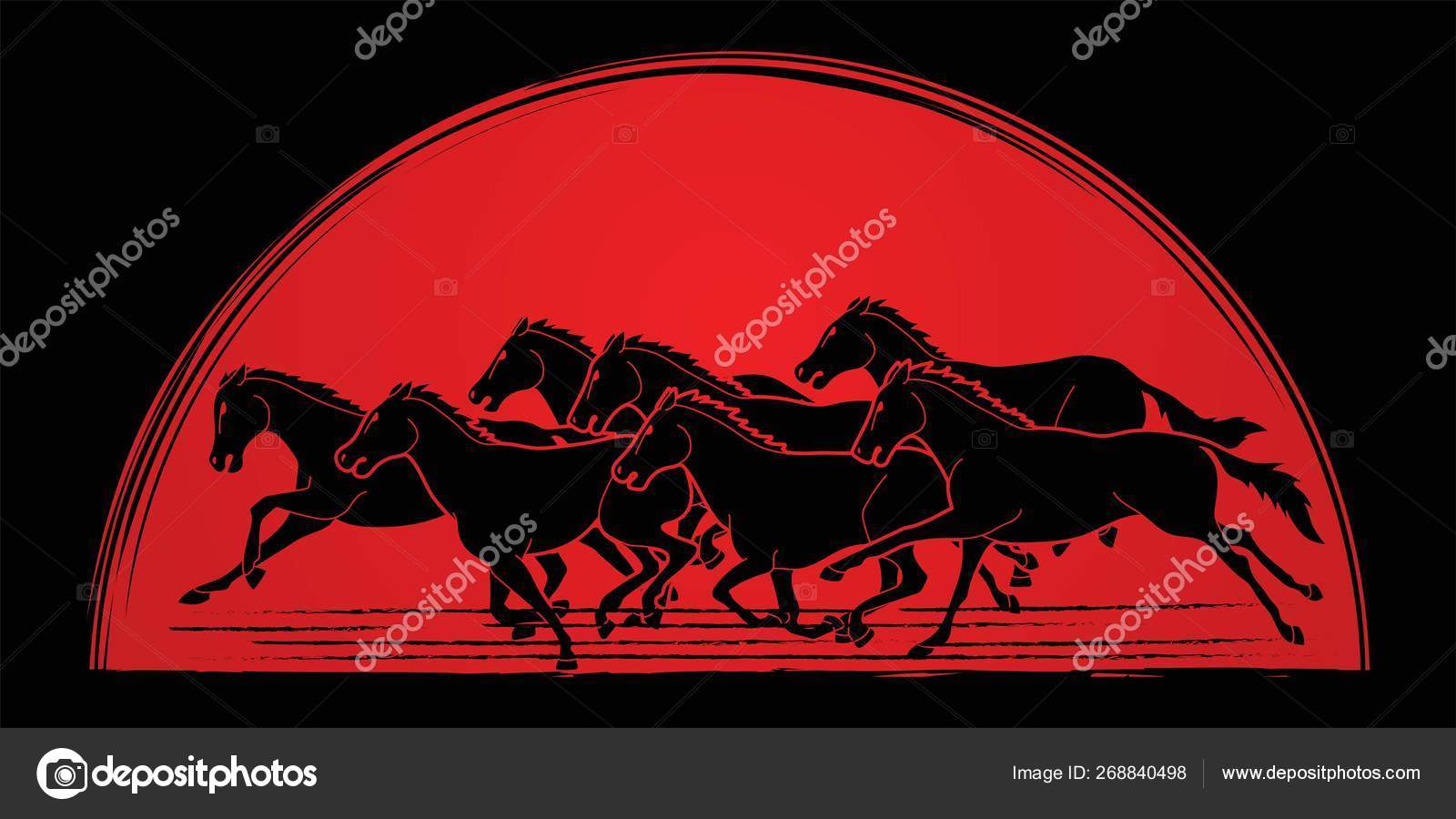 Group Seven Horses Running Cartoon Graphic Vector Stock - Seven Black Horses , HD Wallpaper & Backgrounds