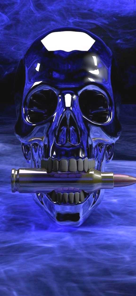 Fire Pit Skulls Blue Skull With Bullet Wallpaper Skulls - Blue Skull With Bullet , HD Wallpaper & Backgrounds