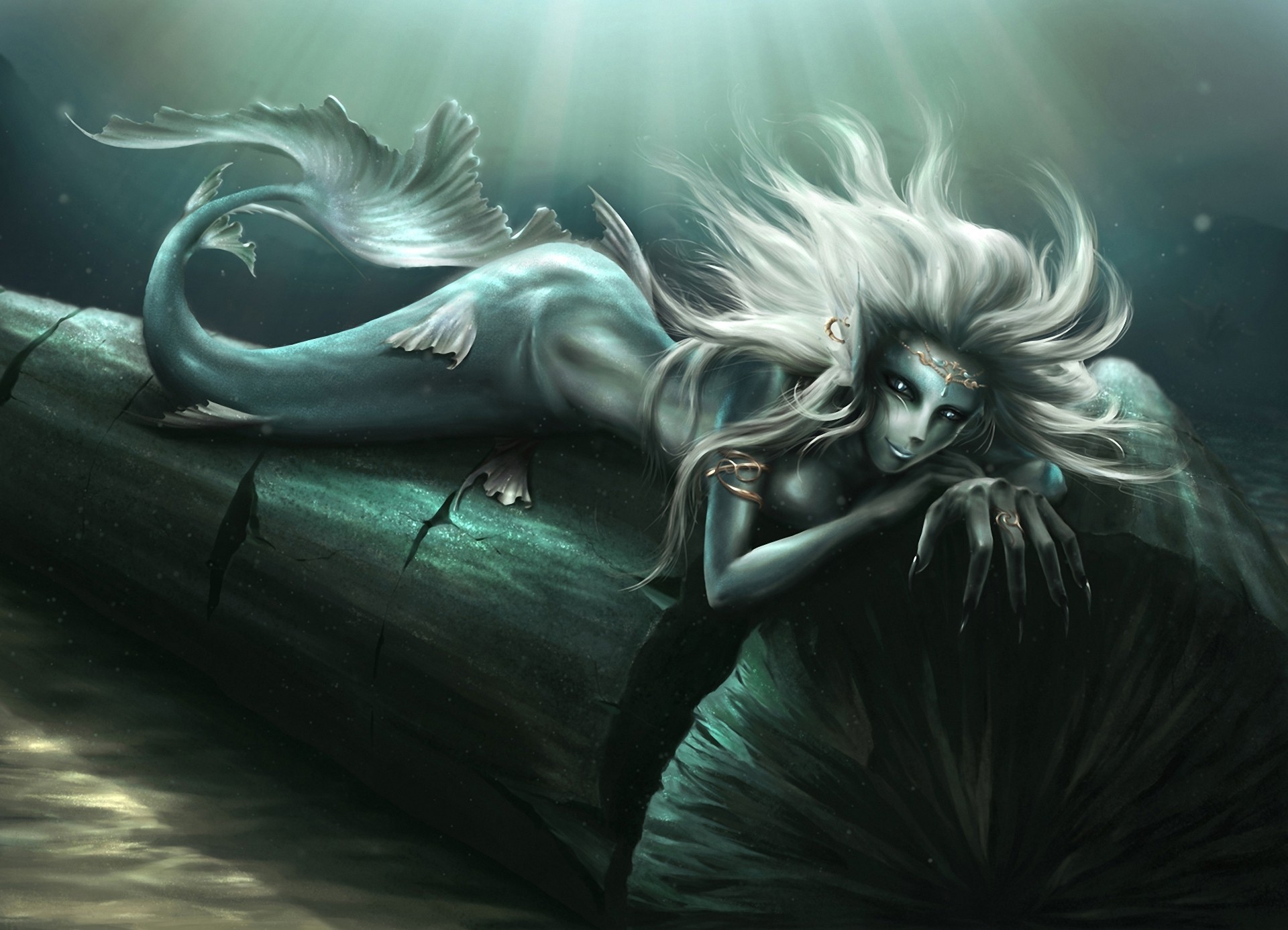 Mythology, Fictional Character, Darkness, Creative - Underwater Desktop Background Mermaid , HD Wallpaper & Backgrounds