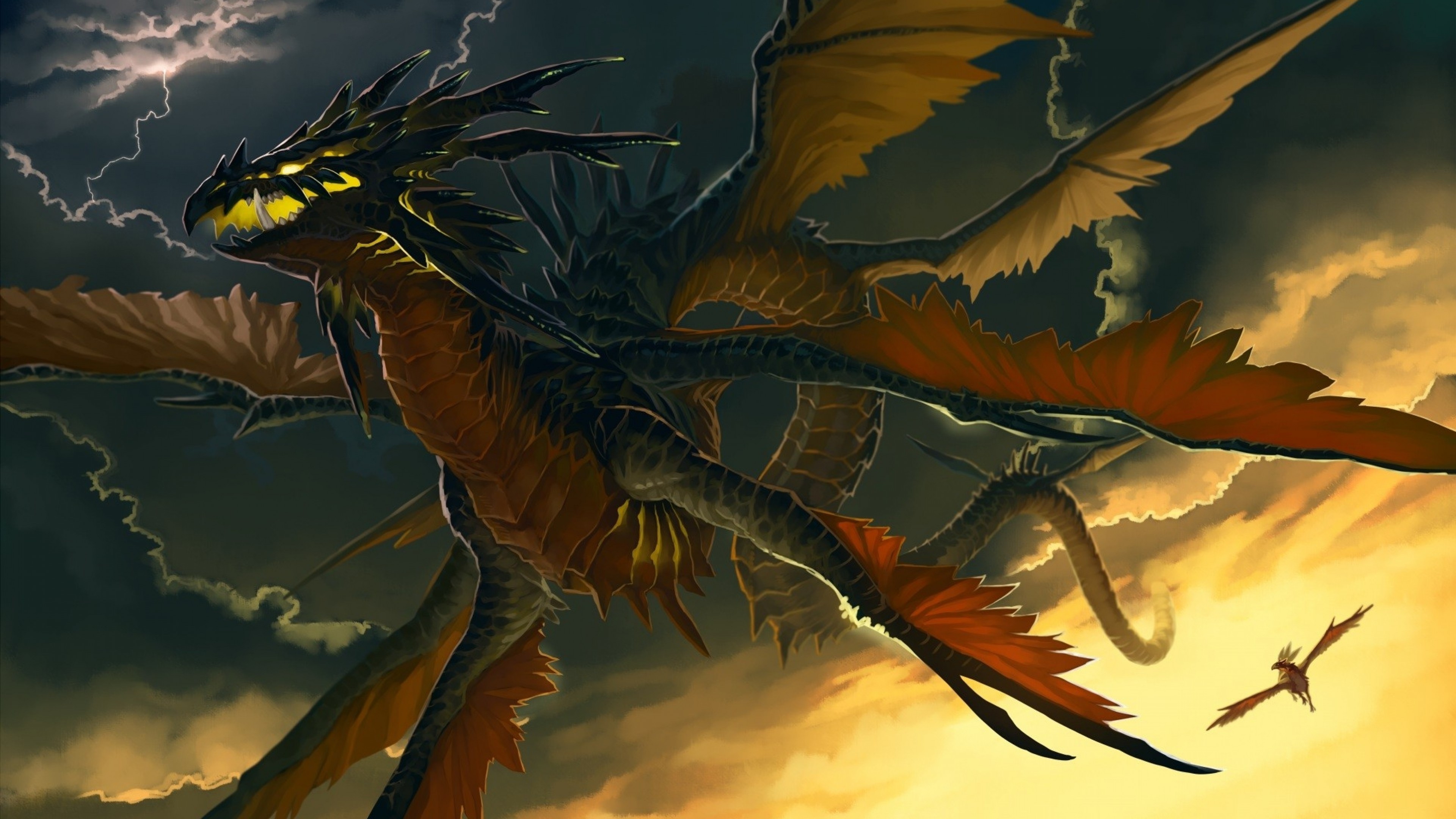 Dragon, Sky, Clouds, Fantasy Creatures - Fantasy Lightning Dragon Art , HD Wallpaper & Backgrounds