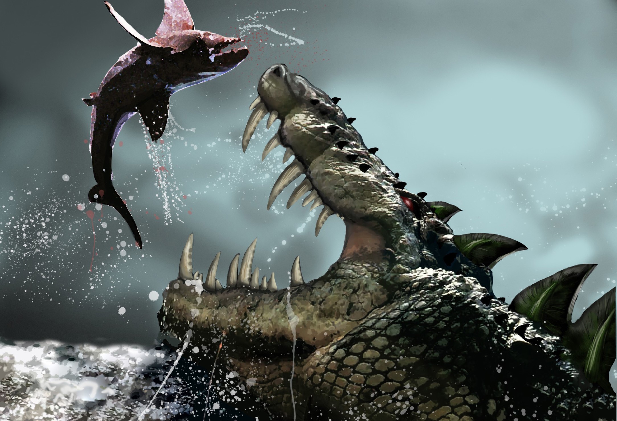 Fantasy Art Creatures Alligator Huge Fish Wallpaper - Alligator Fantasy , HD Wallpaper & Backgrounds