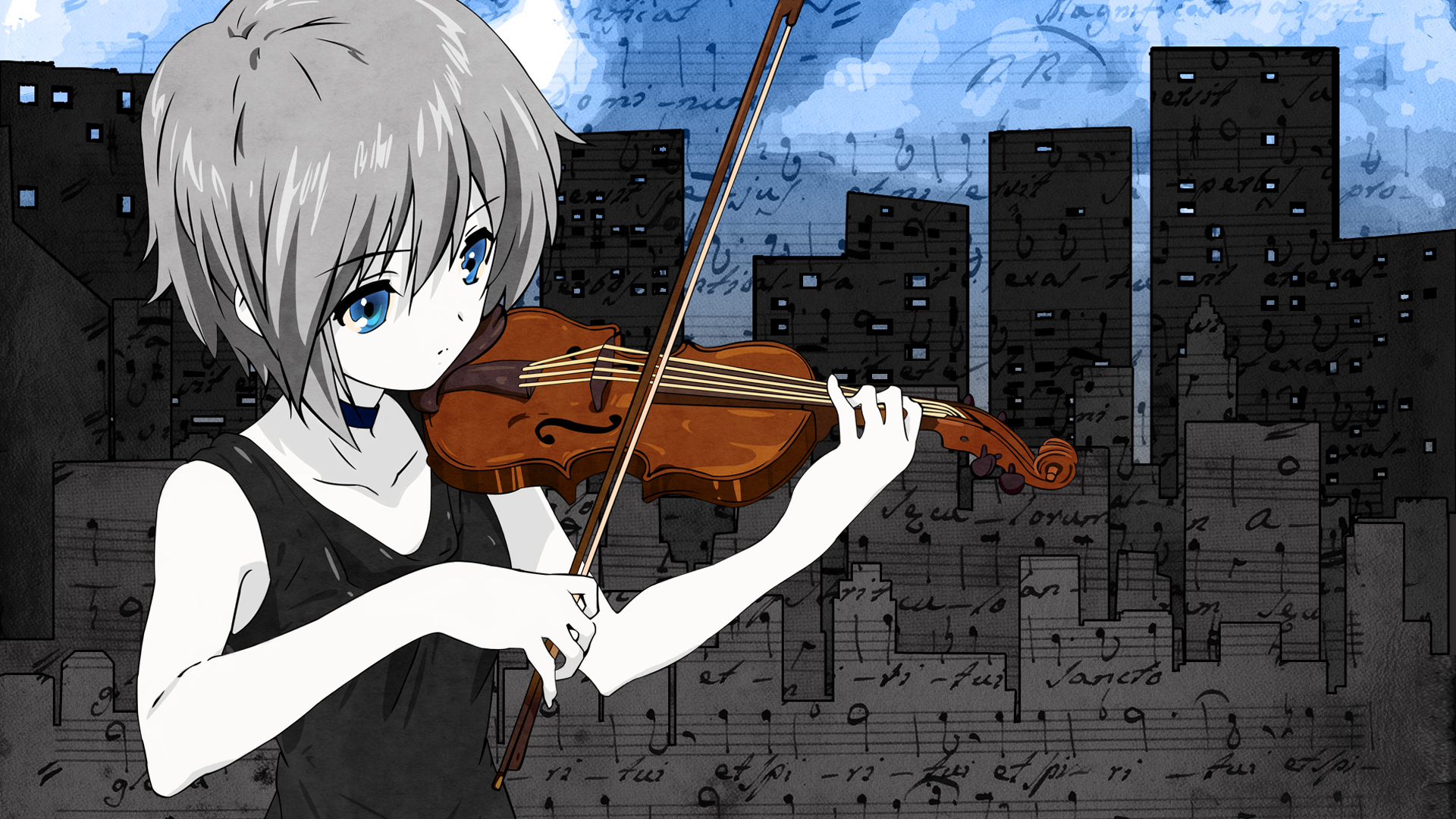 Wallpaper Blue Eyes - Playing The Violin Anime , HD Wallpaper & Backgrounds