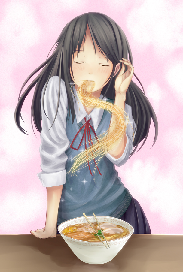 Anime, Yoropa, Bowl, Ramen, Pixiv, Mobile Wallpaper, - Anime Girl Eating Noodles , HD Wallpaper & Backgrounds