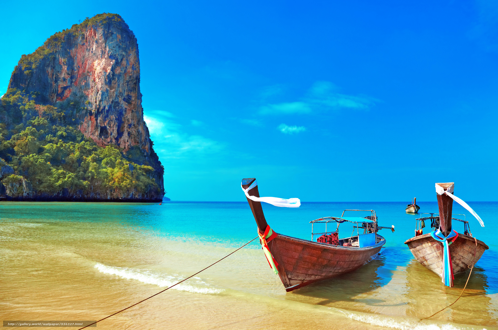 Download Wallpaper Beach, Sea, Boat Free Desktop Wallpaper - Railay Beach , HD Wallpaper & Backgrounds