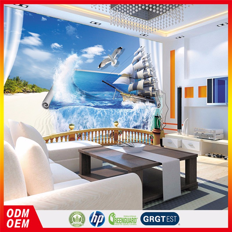 3d Papel Pintado Murales 3d Mar Azul Con Barco Wallpaper - Wallpaper , HD Wallpaper & Backgrounds