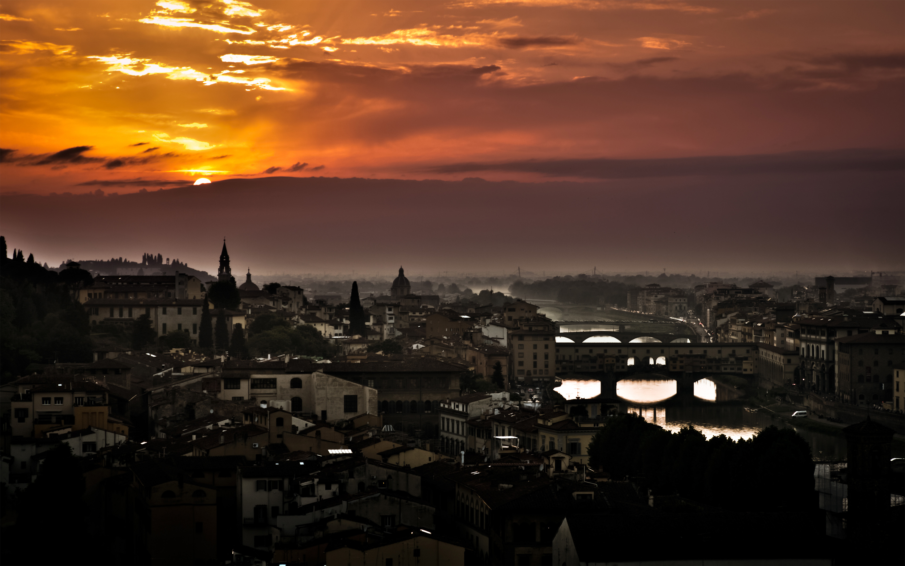 Wallpaper Download Sunset In Florence, Tuscany, Italy - Ponte Vecchio , HD Wallpaper & Backgrounds
