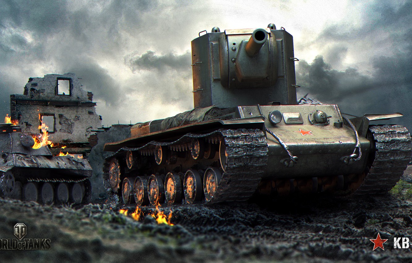 Photo Wallpaper Fire, Power, Dirt, Art, The Ruins, - World Of Tanks Wallpaper Kv 2 , HD Wallpaper & Backgrounds