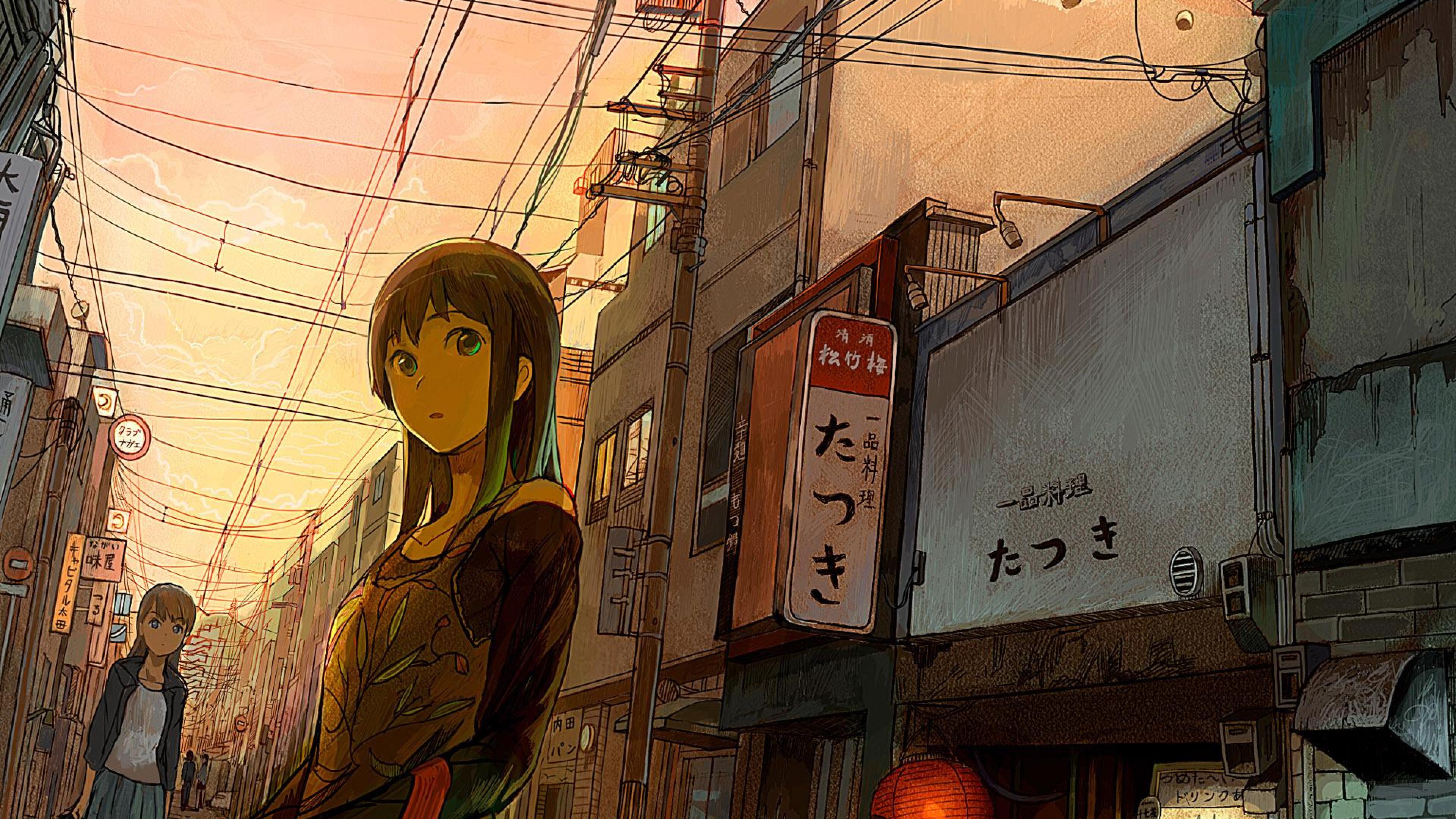 Anime Cityscape City Woman Building Street Anime Hd - 4k Anime Wallpaper City , HD Wallpaper & Backgrounds