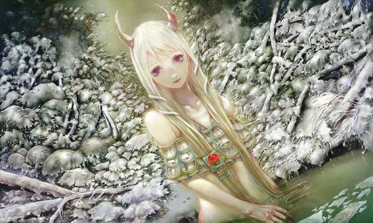 Best Suika Ibuki Wallpaper Id - Art Girl White Hair Horns , HD Wallpaper & Backgrounds