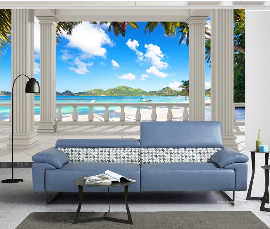 3d Nature Wallpapers Balcony Beach Tree Sea View Mural - Varandas Com Vista Para Praia , HD Wallpaper & Backgrounds