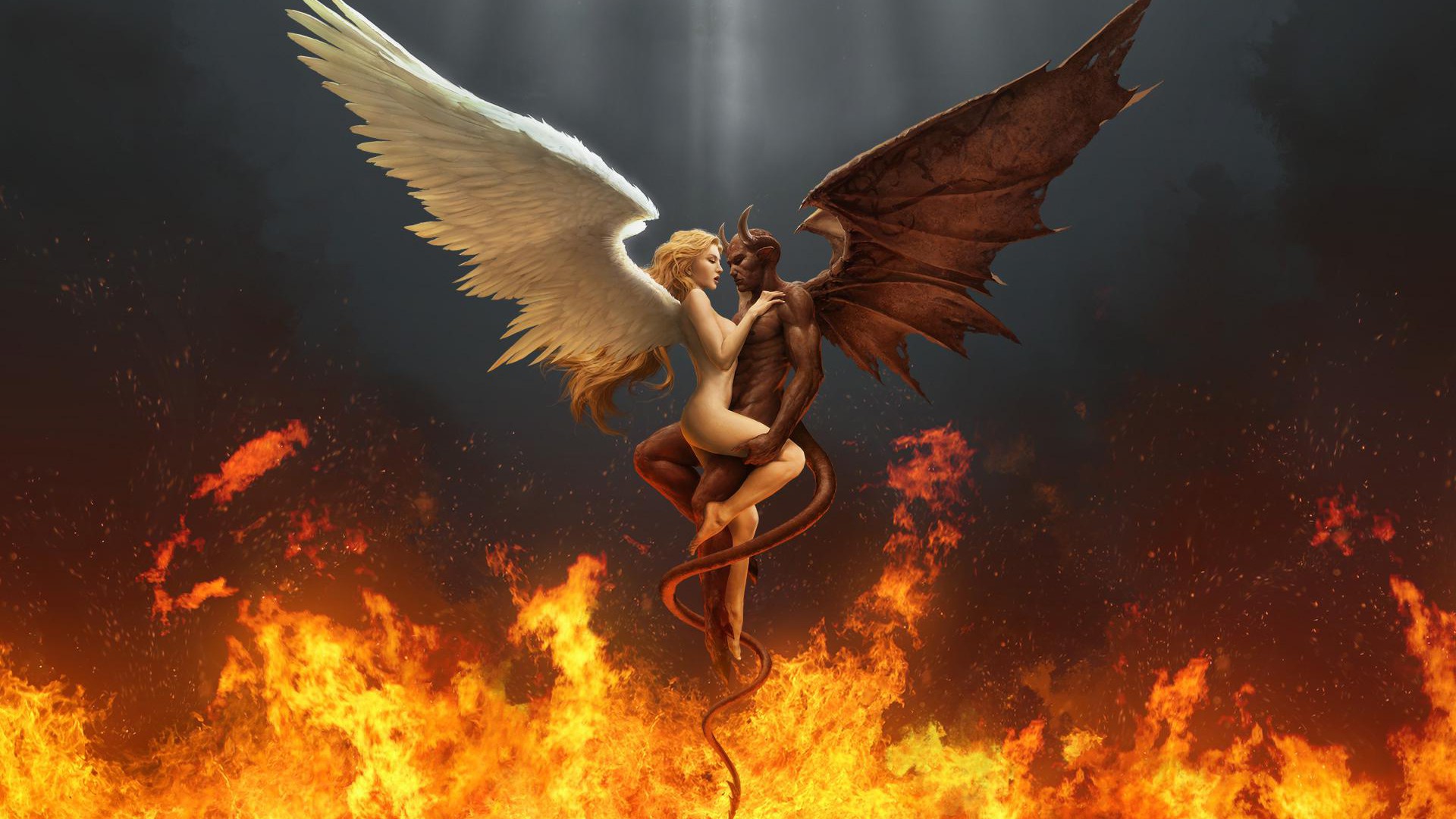 Demon Angel Wallpapers - Angel And Devil Love , HD Wallpaper & Backgrounds