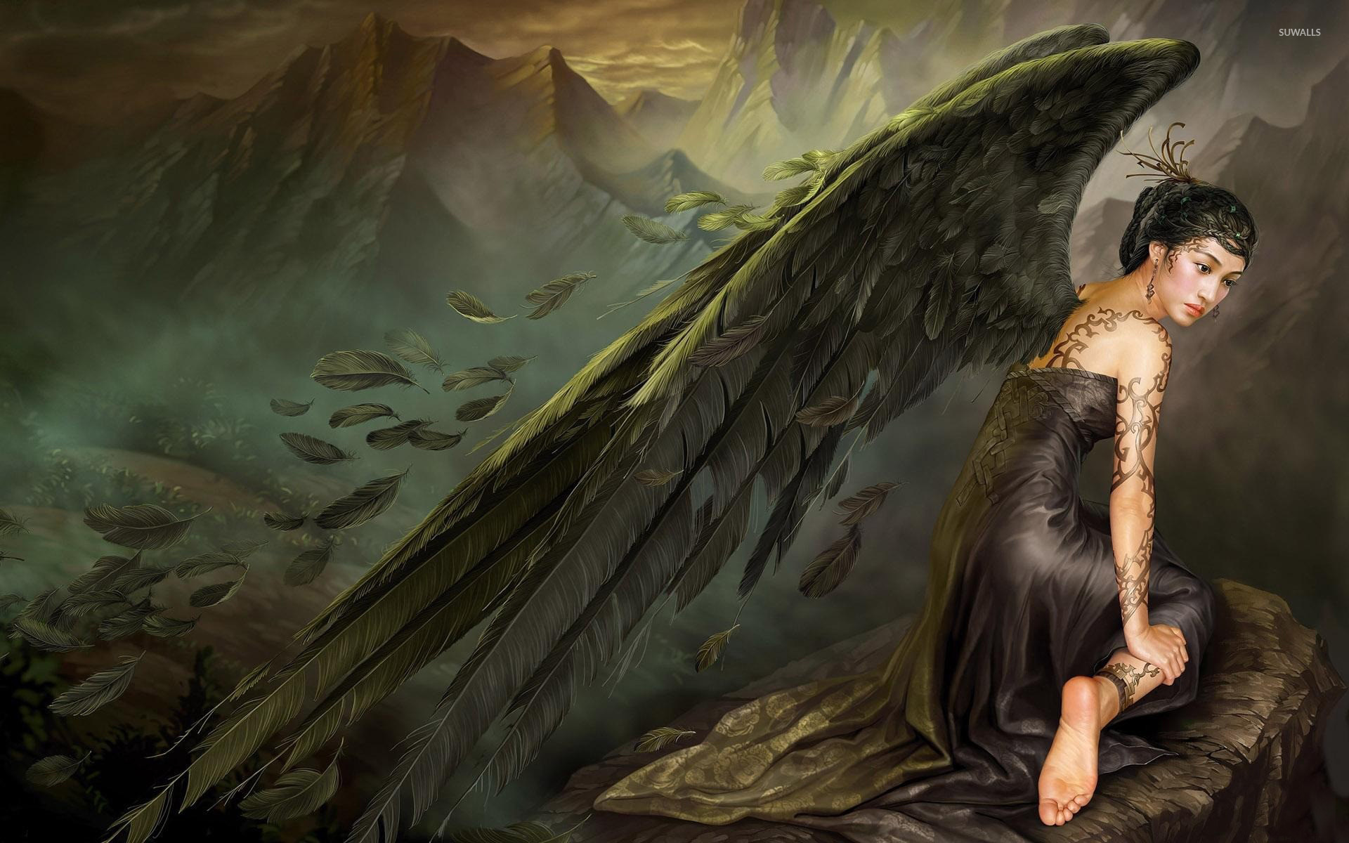 Black Angel Wallpaper - Fantasy Woman And Nature , HD Wallpaper & Backgrounds