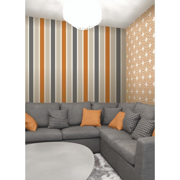 Magnum Striped Wallpaper Orange / Gold / Grey - Grey And Orange , HD Wallpaper & Backgrounds