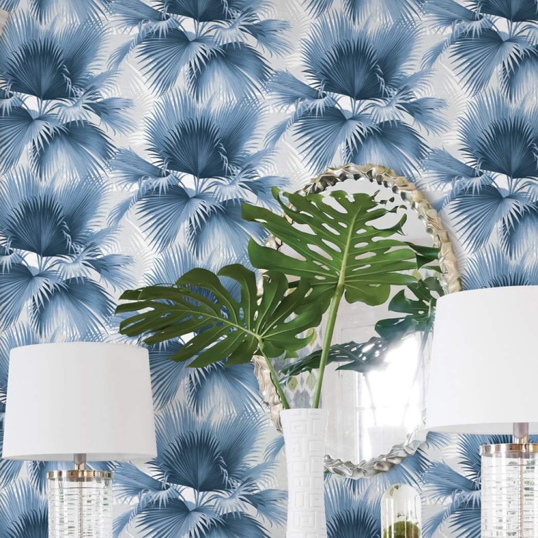 Blue, Green Palm Leaves Tropical Wallpaper Roll Natural - Wallpaper , HD Wallpaper & Backgrounds