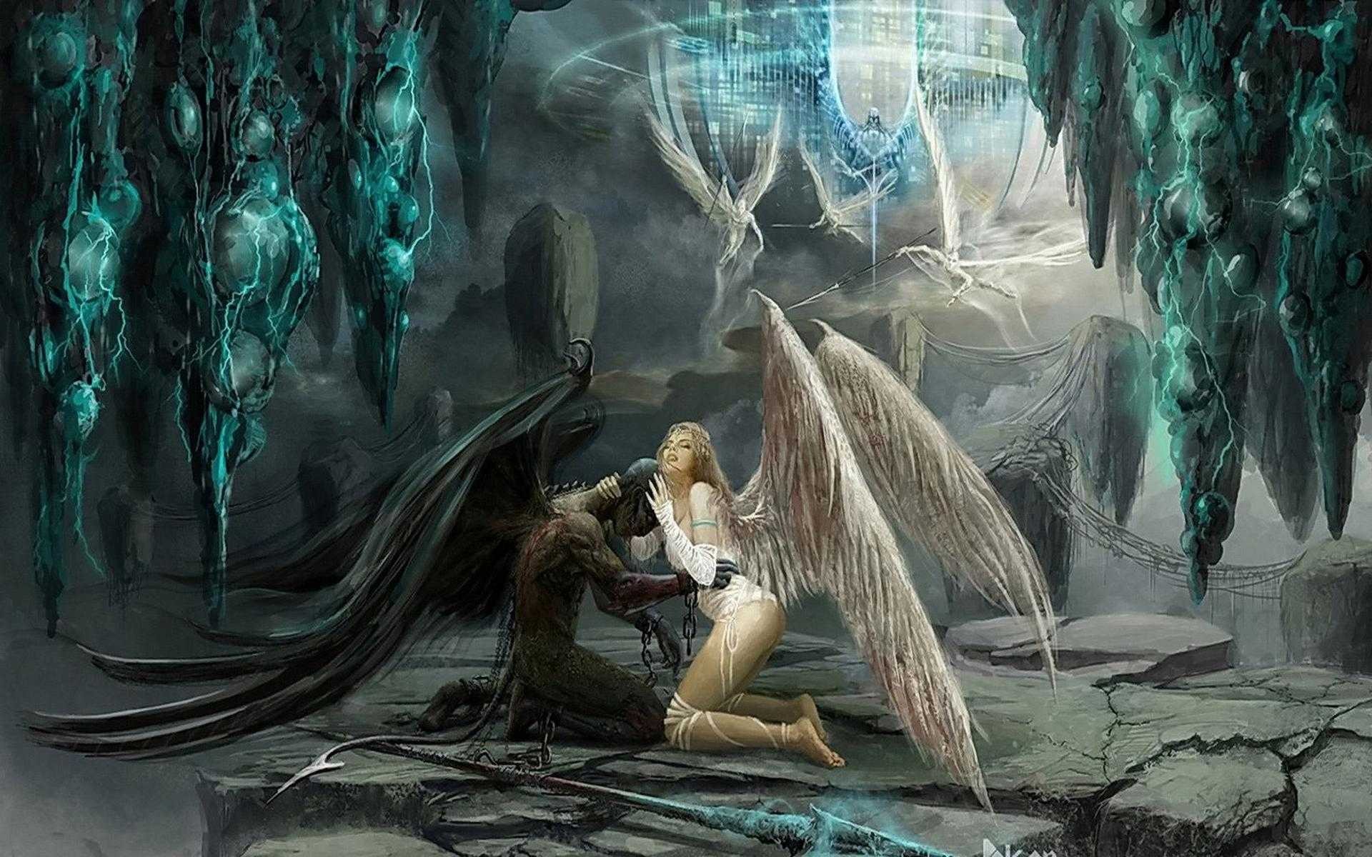 Dark Angel Wallpaper - Fallen Angel And Angel , HD Wallpaper & Backgrounds