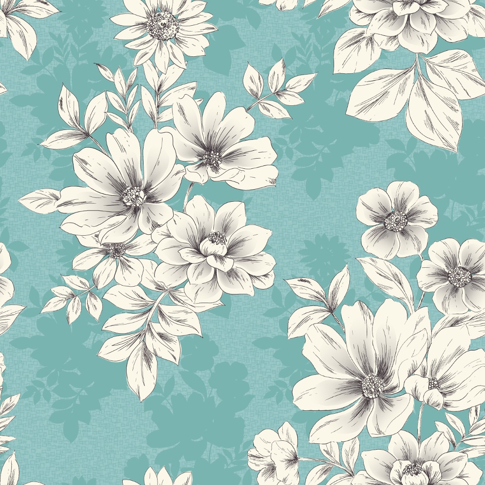 Rasch Tivoli Flower Pattern Floral Square Motif Metallic - Blue Flower Wallpaper Pattern , HD Wallpaper & Backgrounds