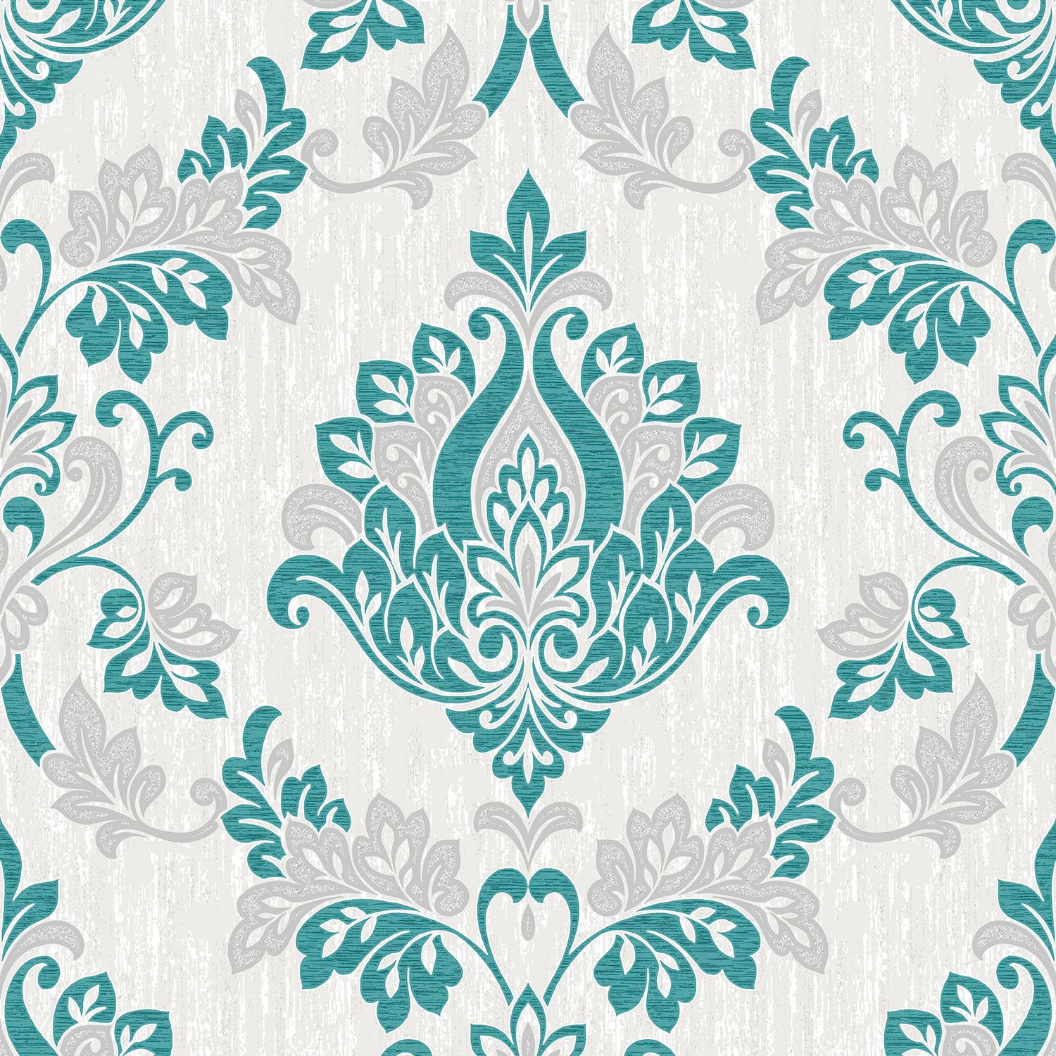 Synergy Damask Glitter Wallpaper Teal - Teal And Grey Damask , HD Wallpaper & Backgrounds