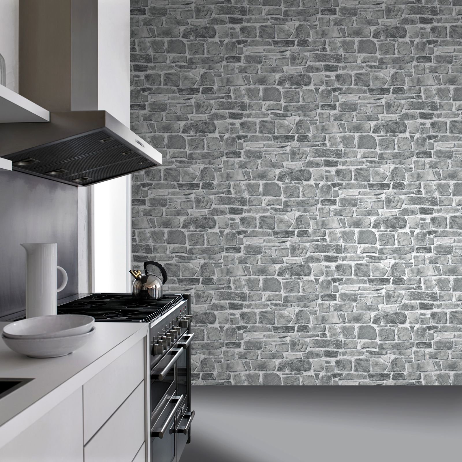 Grey Stone Wall Wallpaper Brick Wallpaper Feature Wall