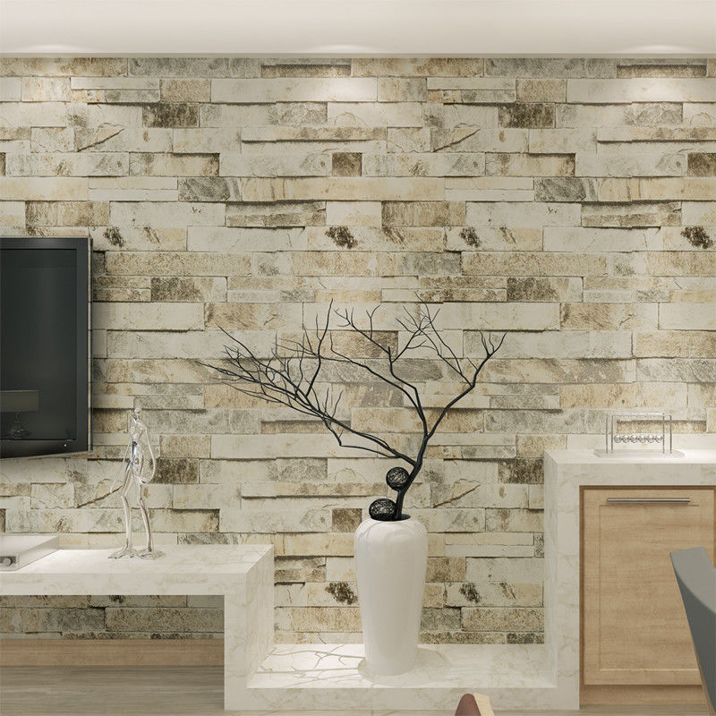Details About Slate Retro Brick Wallpaper Realistic - Wall Paper Living Room Design , HD Wallpaper & Backgrounds