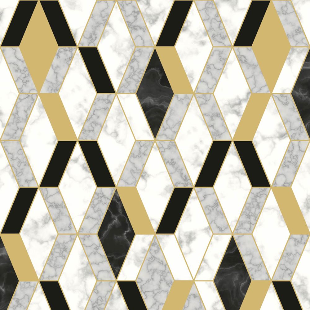 Details About Muriva Geometric Marble Metallic Textured - Black And White And Gold Marble , HD Wallpaper & Backgrounds