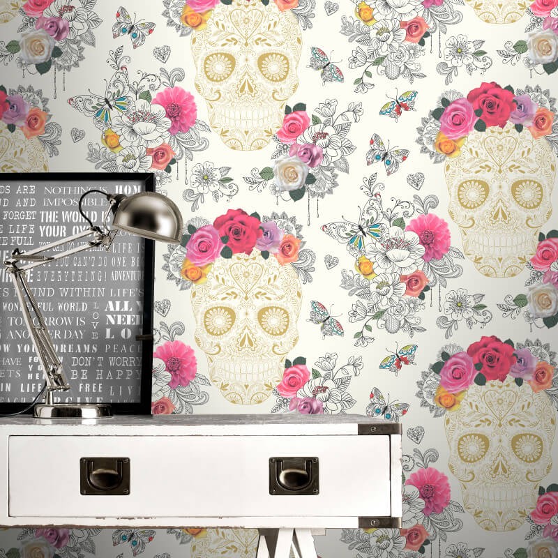 Wallpaper - Candy Skull Wallpaper Silver (#149917) - HD Wallpaper