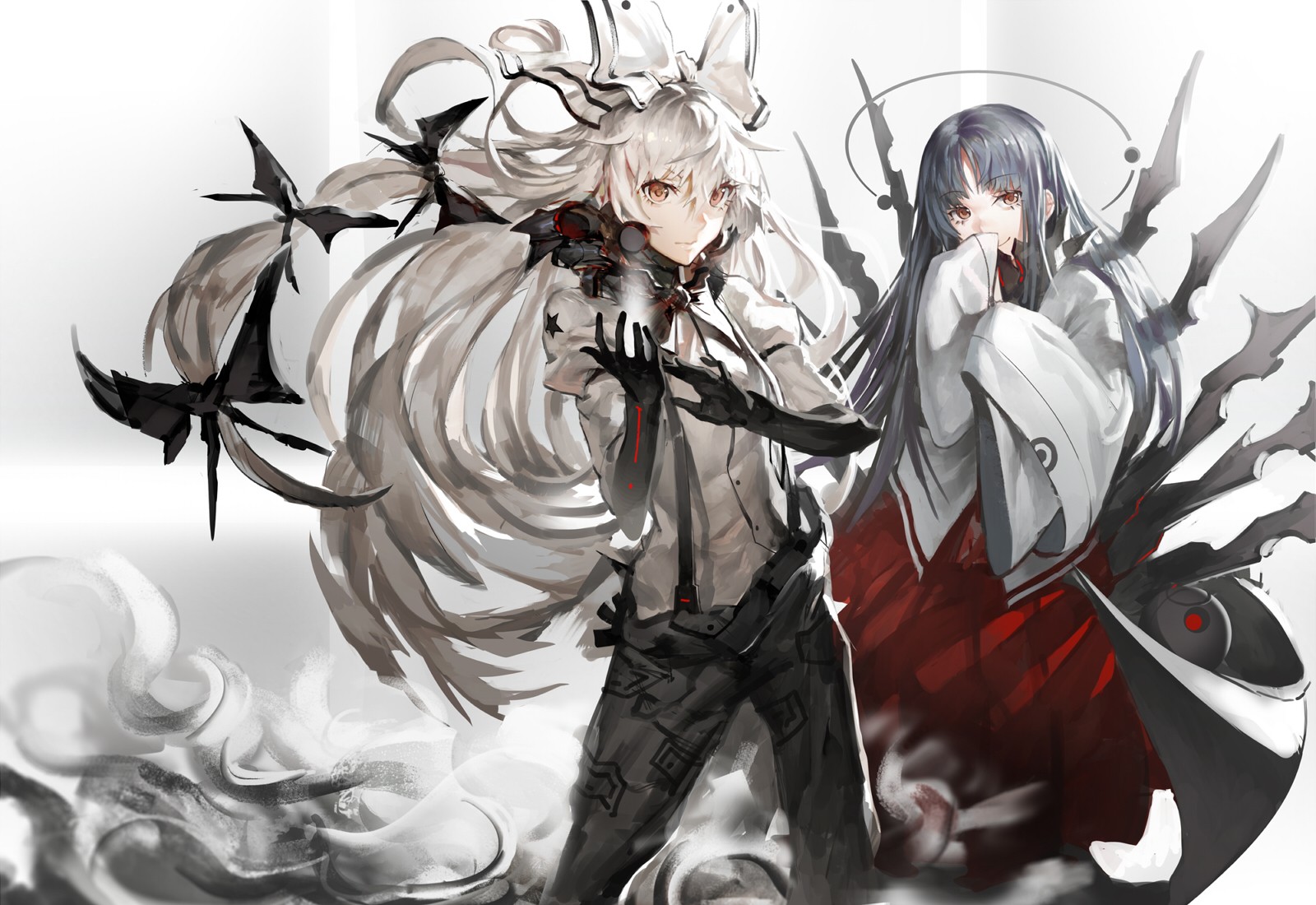 #long Hair, #touhou, #headband, #fujiwara No Mokou, - Fujiwara No Mokou And Houraisan Kaguya , HD Wallpaper & Backgrounds