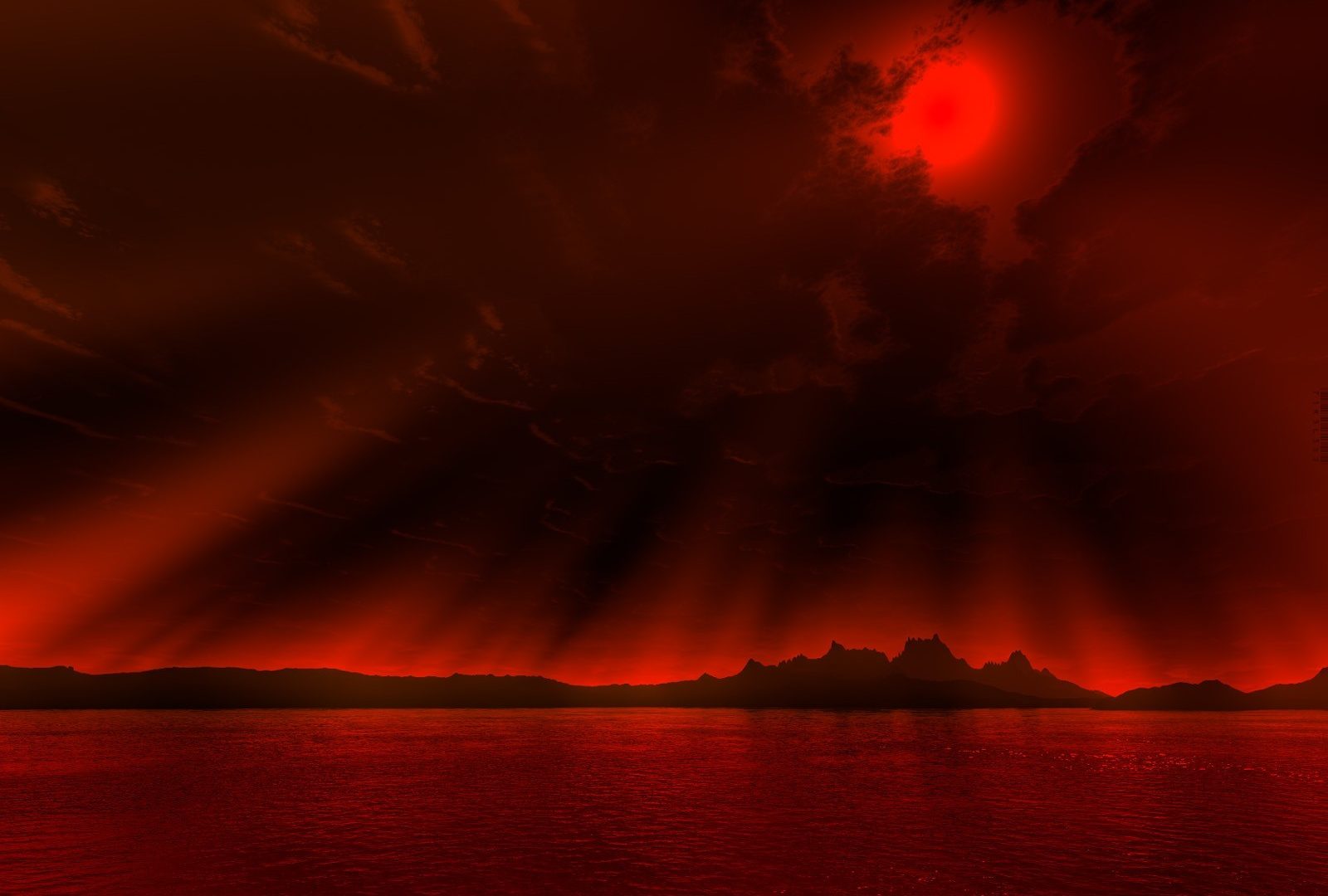 Sun Beach Clouds Crimson Red Dark Water Sky Wallpaper - Dark Red Sky Hd , HD Wallpaper & Backgrounds