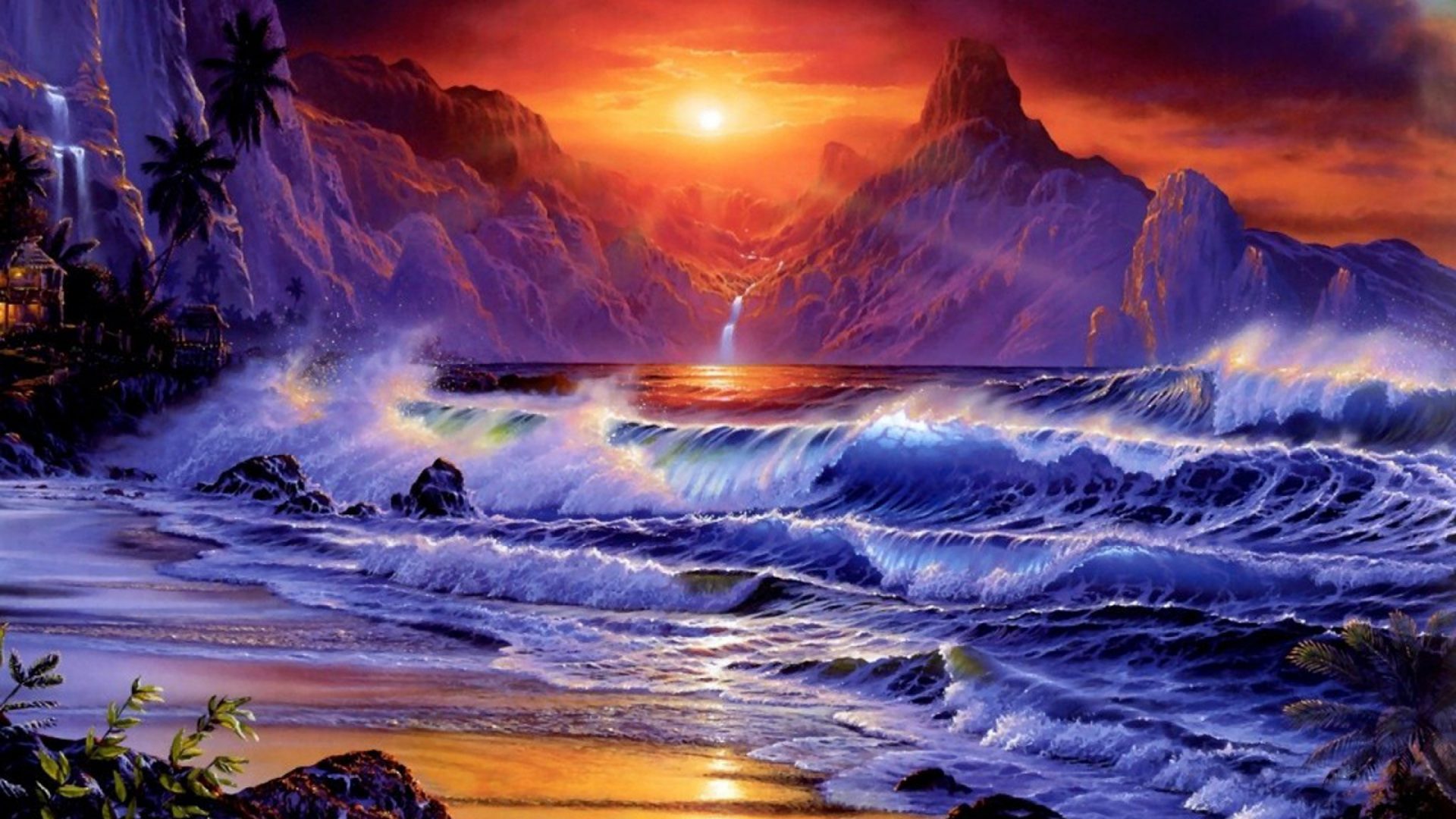 - - Sunset Ocean Wave Background , HD Wallpaper & Backgrounds