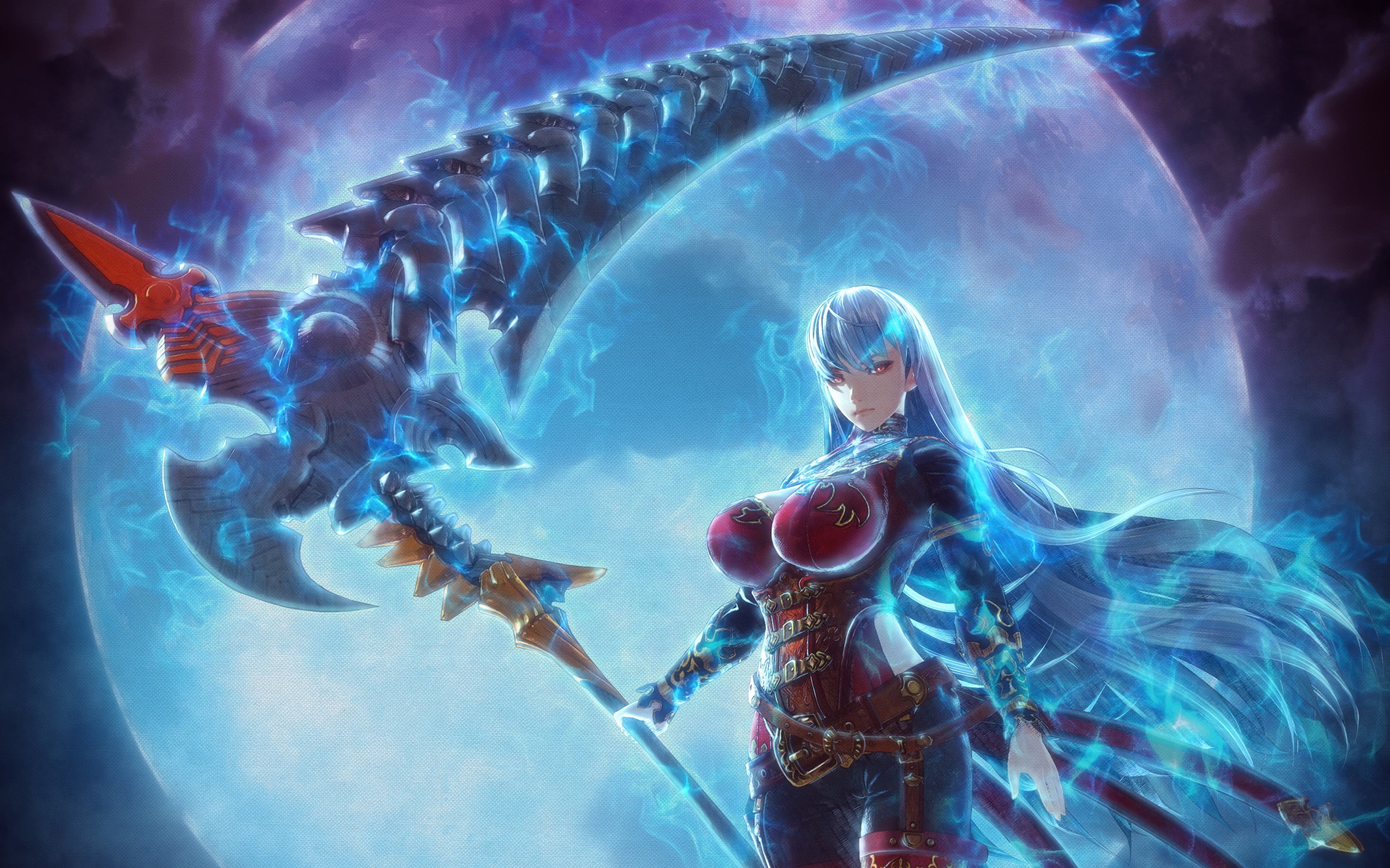 Female League Of Legends With Blue Hair And Scythe - Valkyria Revolution Brynhildr , HD Wallpaper & Backgrounds