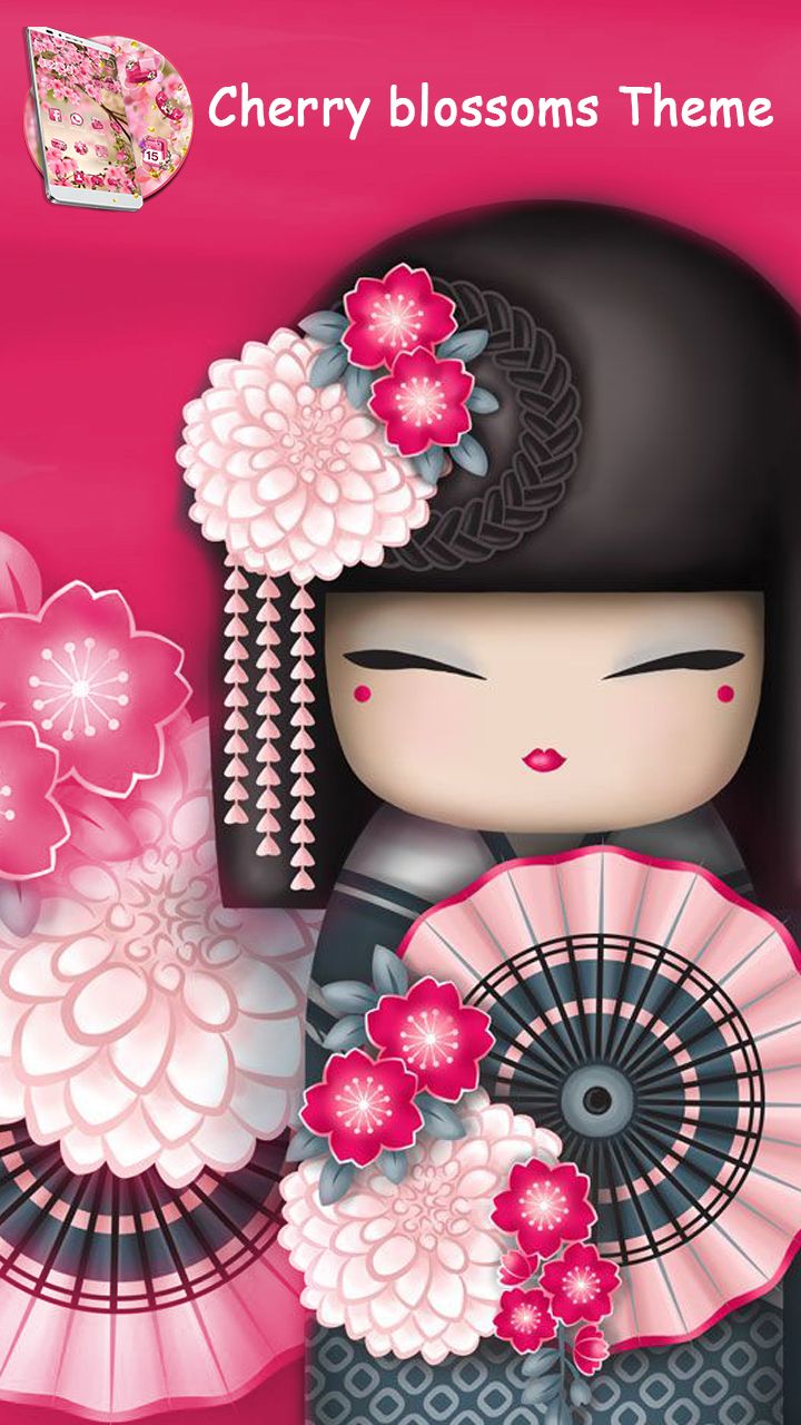 #flower #japanese #art #pink #cute - Kokeshi Dolls , HD Wallpaper & Backgrounds
