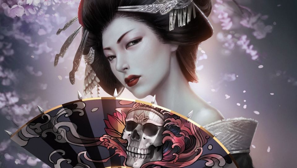 Japanese Geisha With Skull Art Fan Ps Vita Wallpaper - Japanese Fantasy Girls , HD Wallpaper & Backgrounds